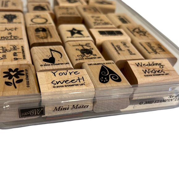 Stampin Up! Mini Mates Rubber Stamp Set With Sentiments Icons Wood mounted - Picture 3 of 3